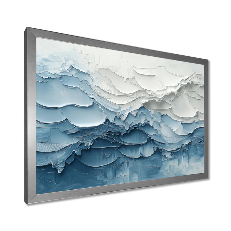 Vagues vagues de l'océan I - art mural bord de mer, H 24 po x l 32 po, Avec cadre, Argent argent