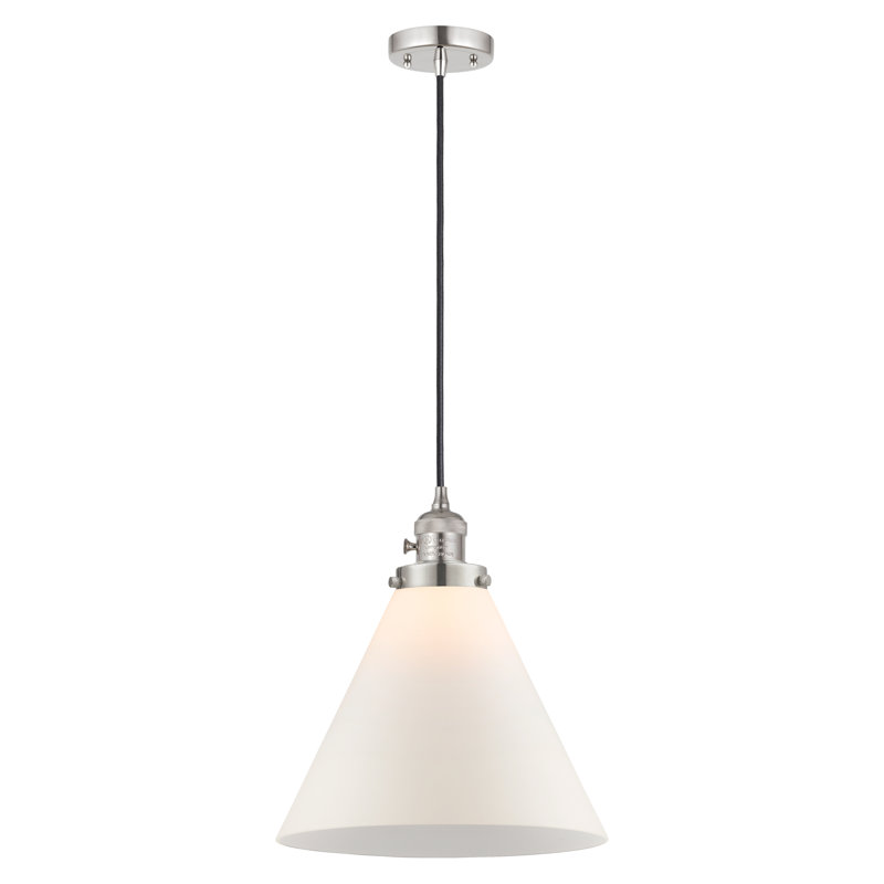 Luminaire suspendu en forme de globe à 1 lumière Anisley, Nickel poli, Blanc mat, H 14,13 po x l 12 po x P 12 po