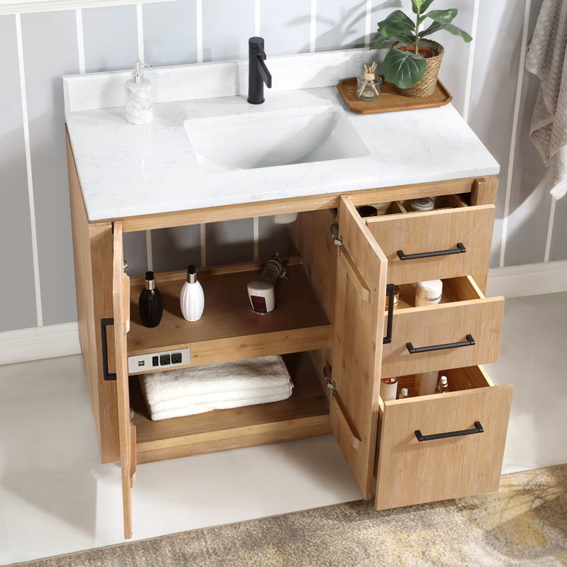 Cloverfield 42'' Single Bathroom Vanity with Cultured Marble Top, Fir Wood Brown, Matte Black