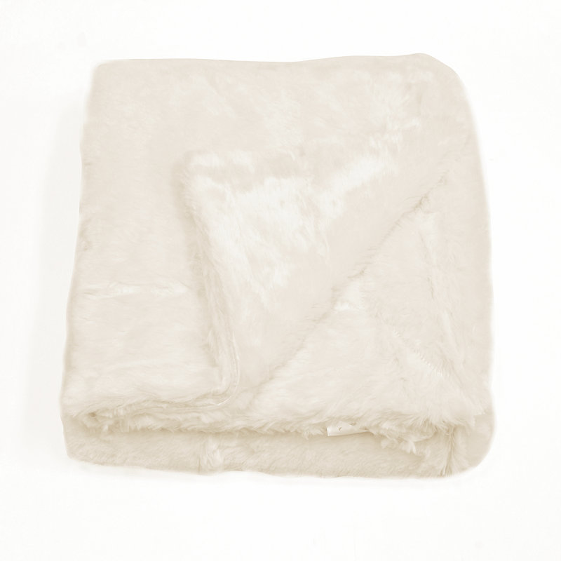Ivory Reversible Faux Fur and Fleece Throw Blanket