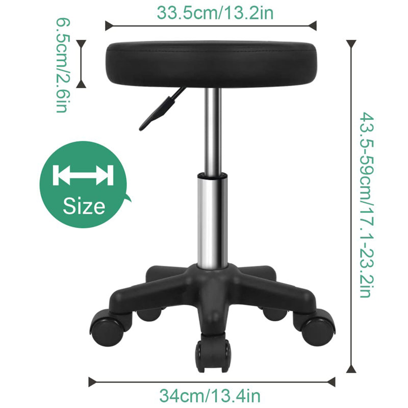 Tabouret rond à roulettes, Noir, noir, noir, noir