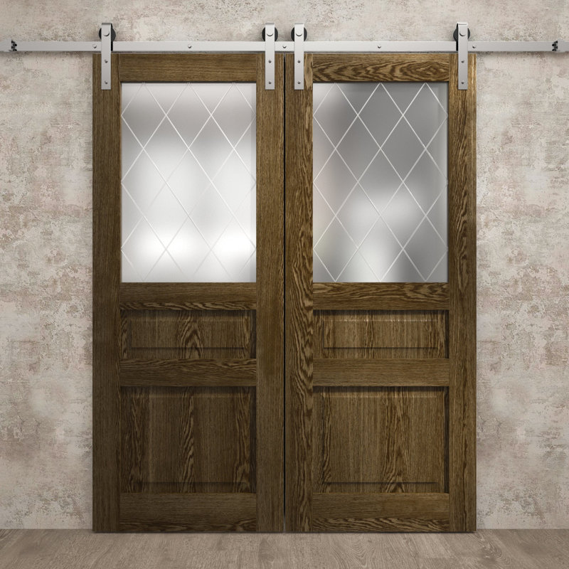 Porte de grange double moderne | Ego 5011 | Ensemble de rail argenté | Portes intérieures solides, Chêne marbré