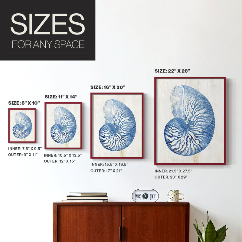 Shell IV Framed Print - Solid Wood, 30" H x 24" W, Red