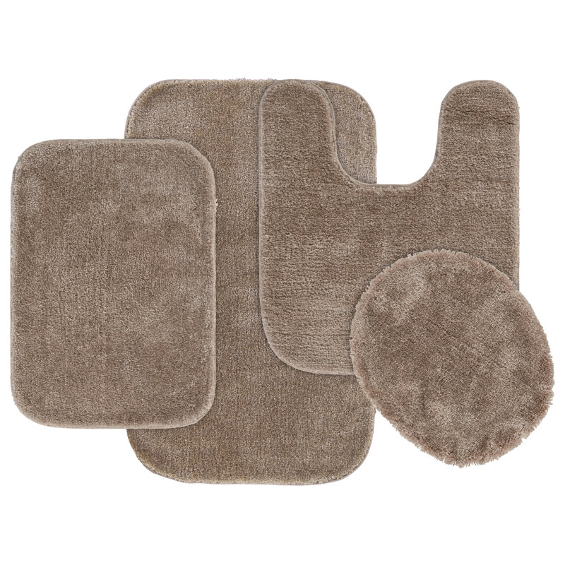 Cambridge 4 Piece Nylon Washable Bathroom Rug Set Taupe, Tan