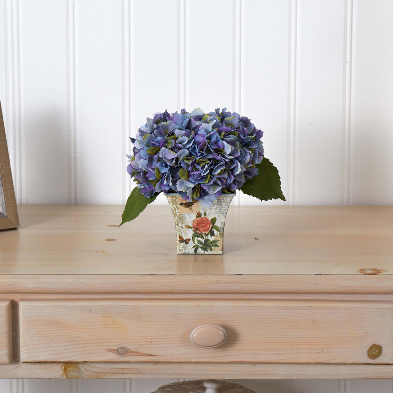 Arrangement floral d'hortensias en pot, Bleu