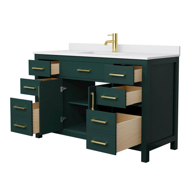 Beckett 54" Freestanding Single Bathroom Vanity with Cultured Marble Top, White Cultured Marble, Brushed Gold, Green