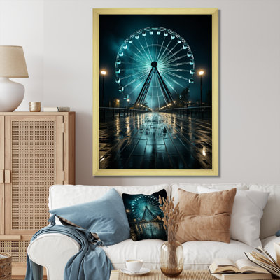 «Teal Ferris Wheel Nighttime Thrills», reproduction sur toile