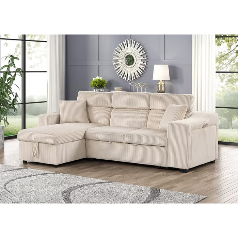 Canapé modulaire en velours côtelé beige avec méridienne Seaton