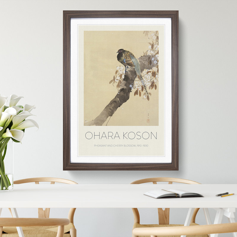 Pheasant on a Cherry Blossom Tree by Ohara Koson - Picture Frame Painting, 65cm H x 48cm W x 2cm D, Walnut