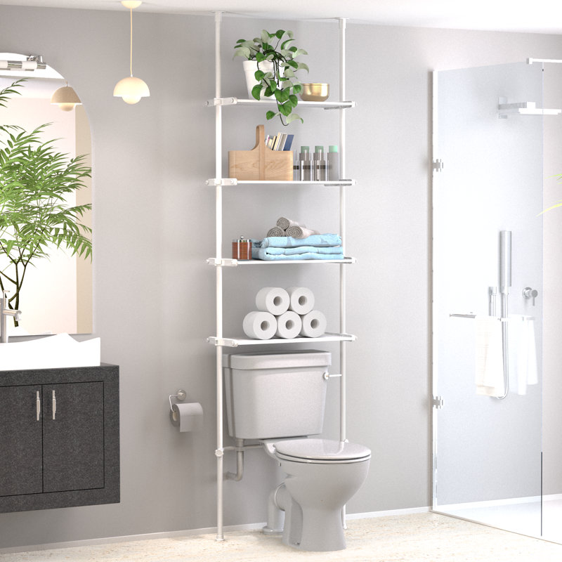 Over-the-Toilet Organizer with Adjustable 4-Tier Shelves and Tension Rod