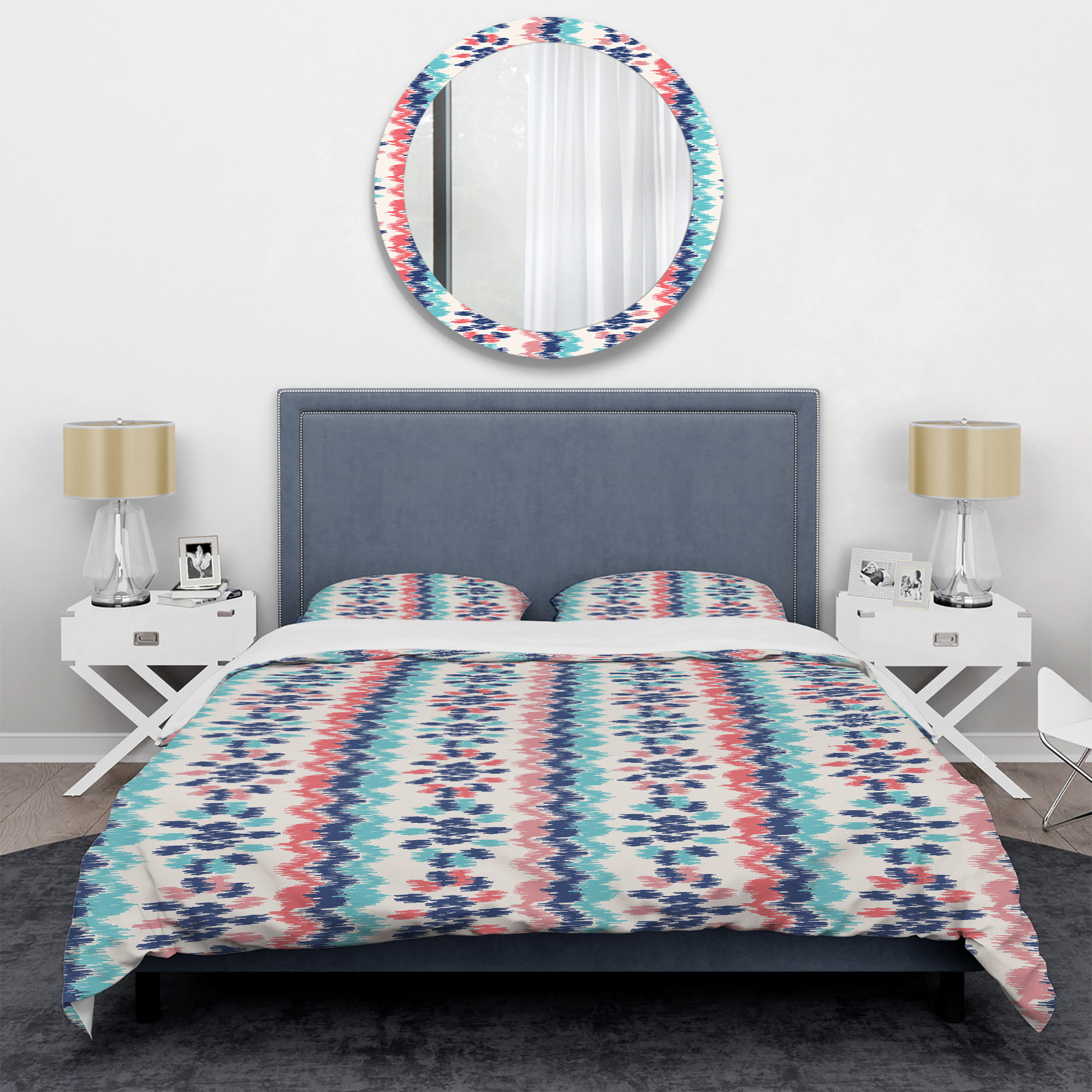 Design Art Pink And Blue Abstract Floral Patterned Duvet Cover Set