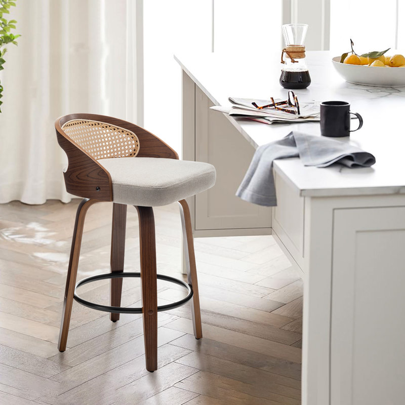 Leeana Swivel Linen Stools, Counter Stool (26" Seat Height), Beige