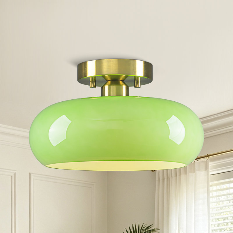 Plafonnier semi-encastré rond 1 lumière Vintage, Vert