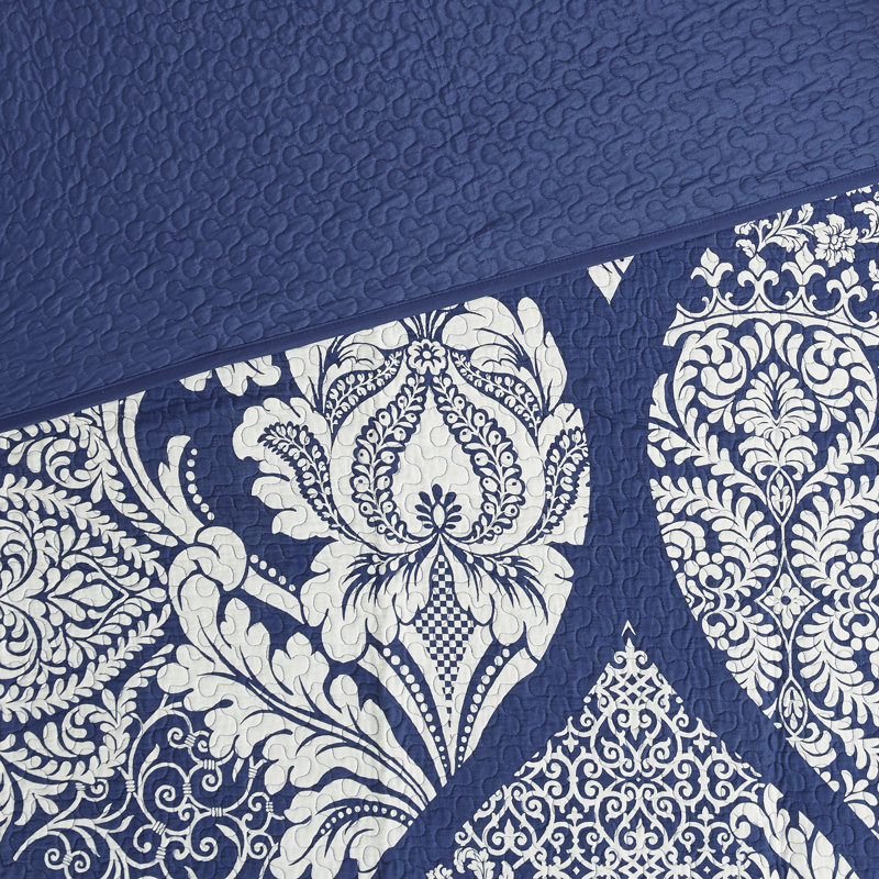 Indigo and White Cotton Reversible King Quilt Set