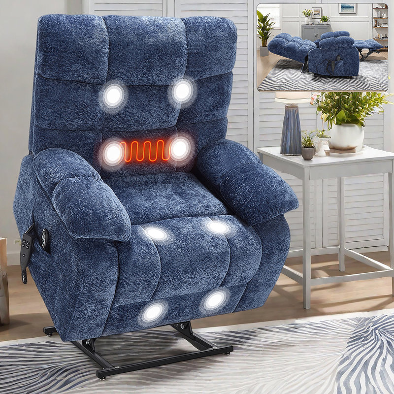 Lift Recliner Chair Heat Massage Dual Motor Infinite Position Up To 350 LBS Large Electric Power Lift Recliners With Power-Remote, Medium-Firm And Heavy Duty