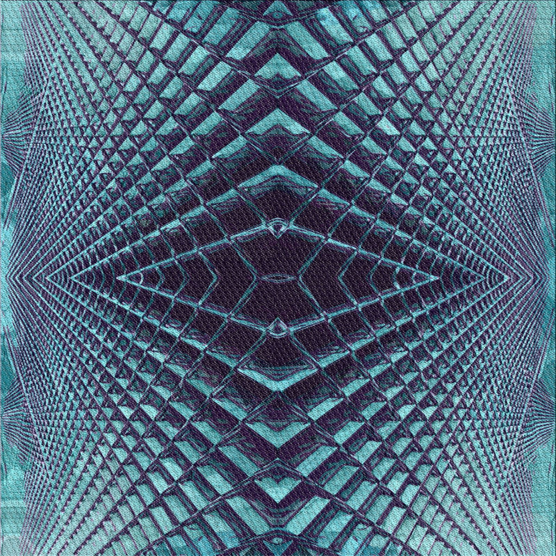 Tapis bleu/noir à motifs, Carré 8 pi