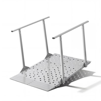 Wheelchair Ramp with Handrails, 44.9 x 33.5 in, Heavy Duty Aluminum Handicap Ramp, 440 lbs Capacity, Non-Slip Portable Threshold Ramps for Home Steps, Stairs, Doorways, Curbs, Walkers, Scooters