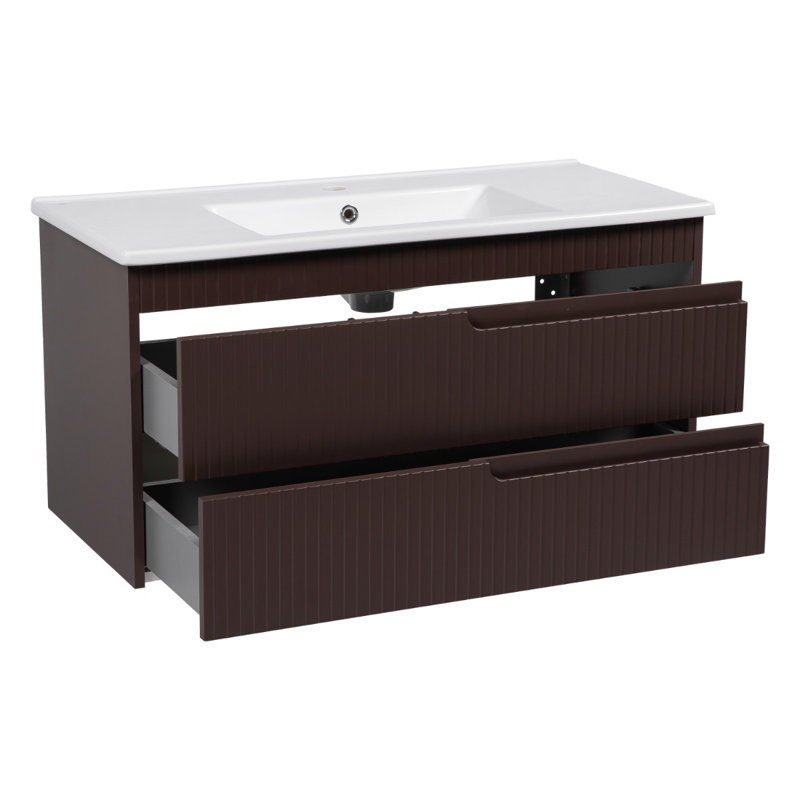 Ensemble de meuble-lavabo mural avec lavabo Jakki-W_Modern, Brun mat