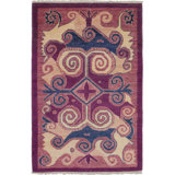 Tapis unique en laine noué à la main magenta foncé 5 pi 1 po x 7 pi 8 po Quamisha