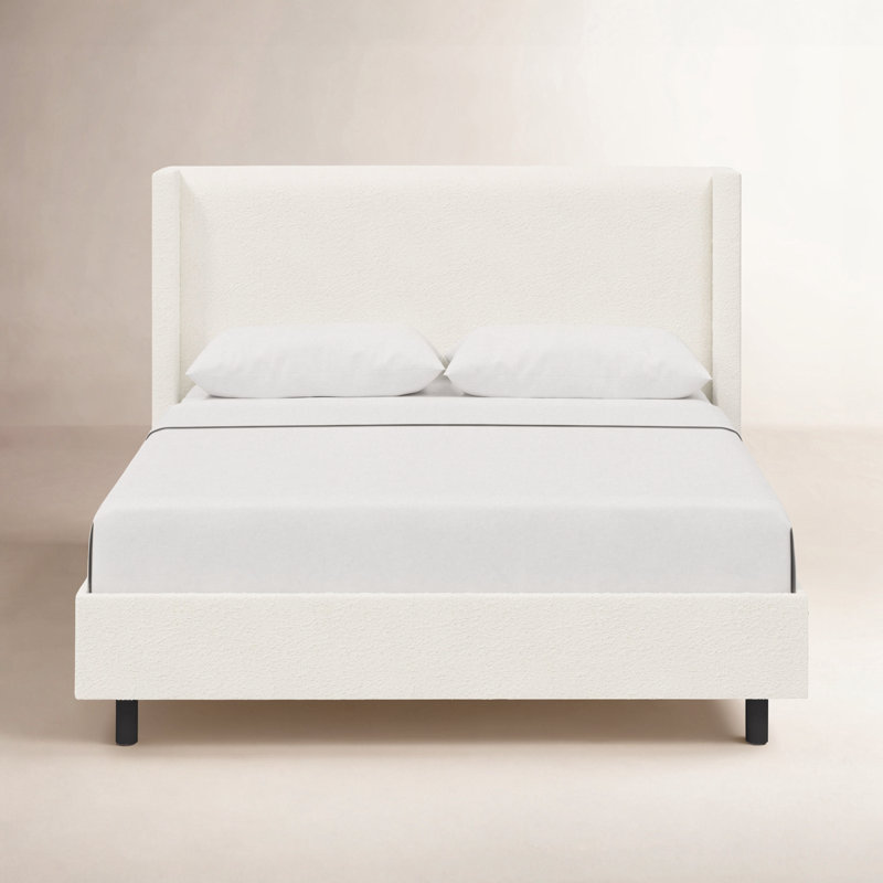 Hanson Upholstered Wingback Platform Bed, California King, Classic Apricot Linen