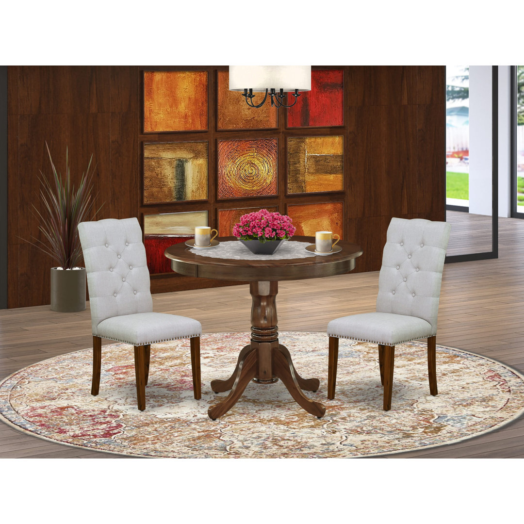 Kalyvakia 3-Pc Dining Table Set Includes a Round Table and 2 Parson Chairs - Antique Walnut finish (Set of 3) Alcott Hill® 