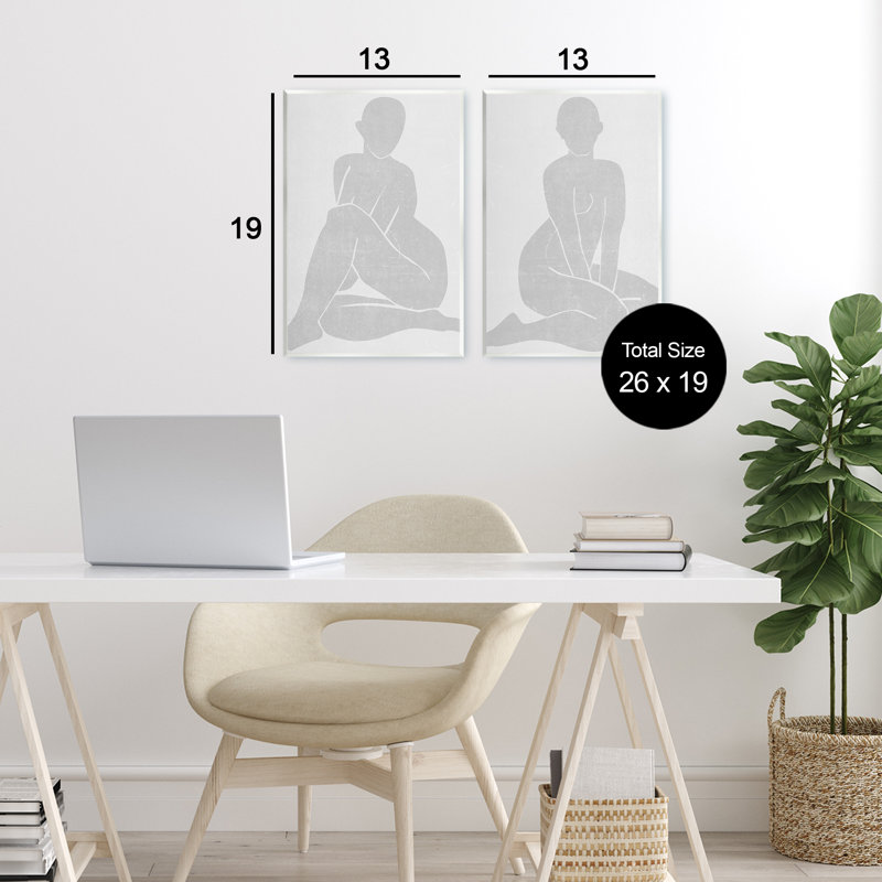 «Veiled Nude Silhouettes», ensemble de 2 plaques murales par Melissa Wang, H 19 po x l 26 po