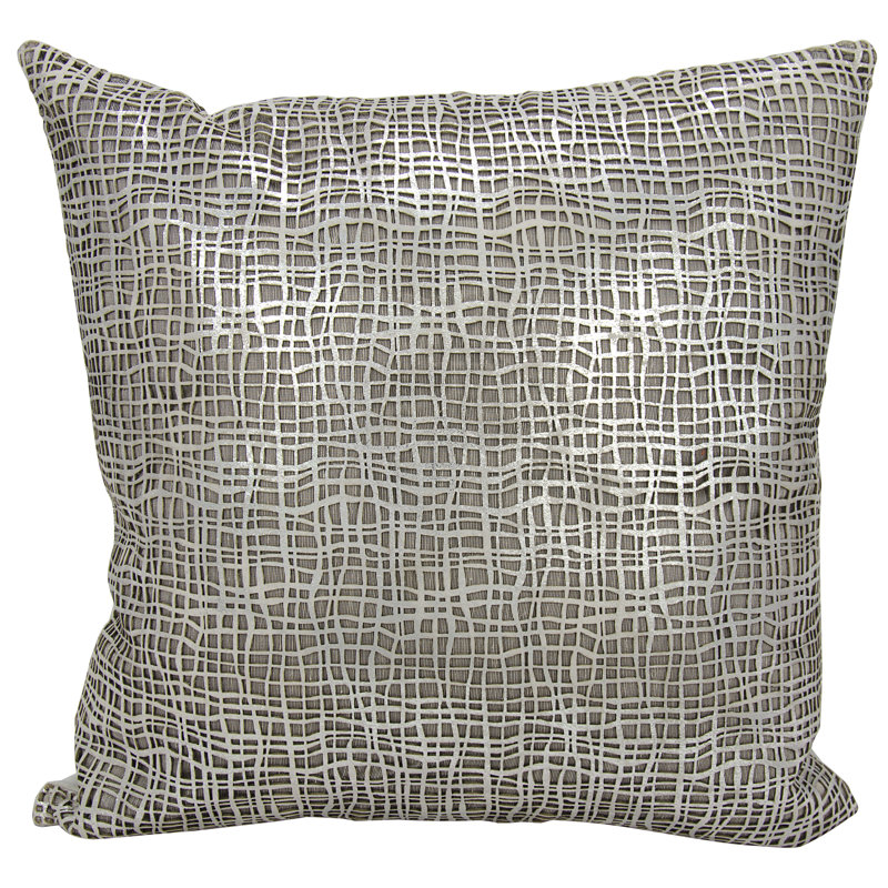Couture Geometric Faux Leather Throw Pillow, Silver