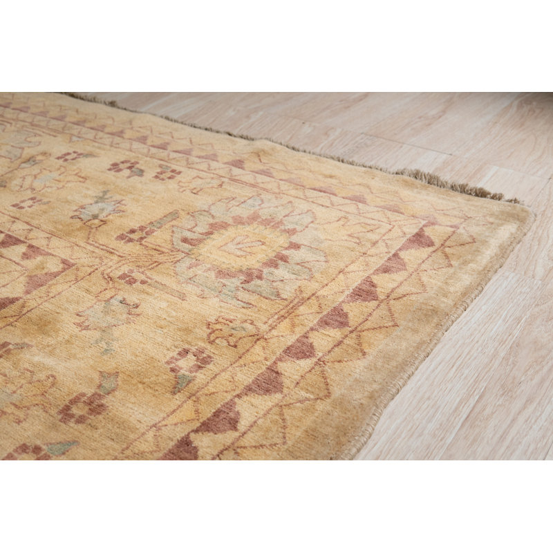 Beige Hand Knotted Wool Area Rug
