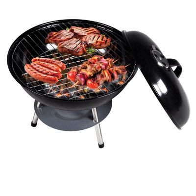 Bbq Table Top Grill Round 14" Charcoal Grill & Smoker 14 Inch Charcoal Grill, Small Black Enamel Outdoor Bbq Grill, Mini Flat Top Kettle Barbecue Grill With Screwdriver, Portable For Backyard Garden Camping Cooking Smoking, Dual Venting System