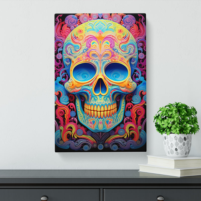 Sugar Skull Colour Field Art - Wrapped Canvas, 60cm H x 40cm W x 3cm D