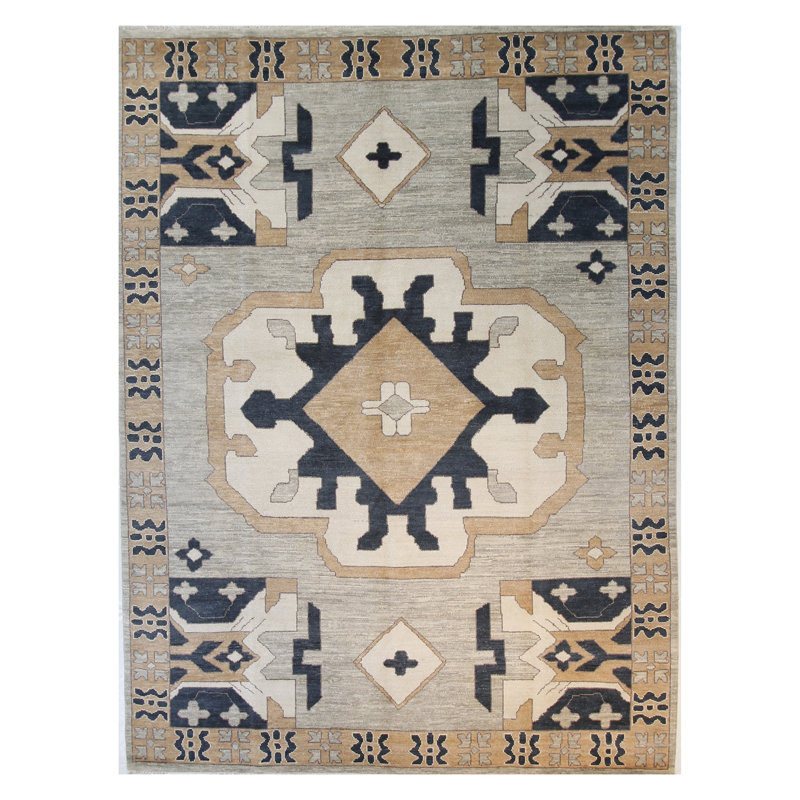 Oriental Area Rug in Ivory/Navy/Orange