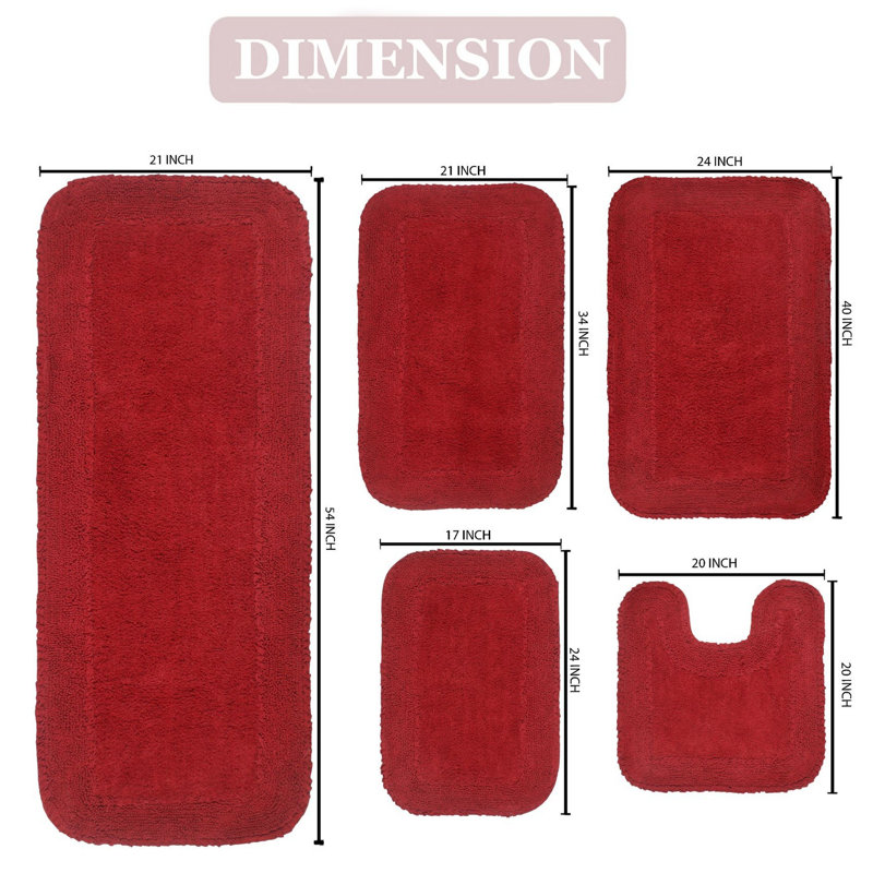 Tapis de bain 100% coton Brunton Collection (ensemble de 5), Rouge