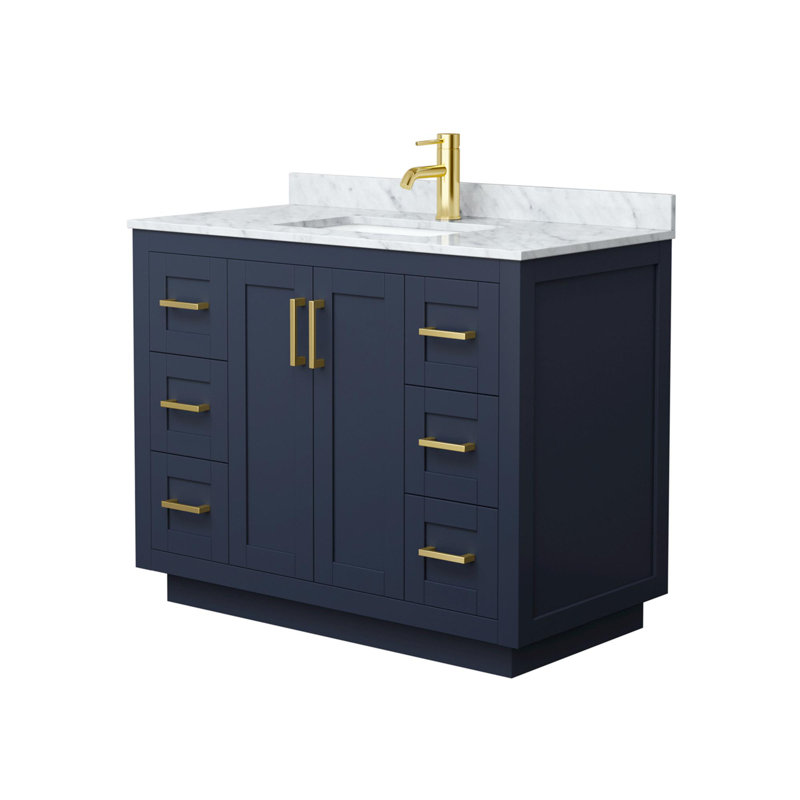 Miranda 42" Freestanding Single Bathroom Vanity with Marble Top, Dark Blue, Brushed Gold