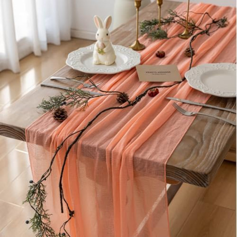 Chemin de table en mousseline de soie au saumon frais, 120 pouces, décorations de fête d'automne pour la maison