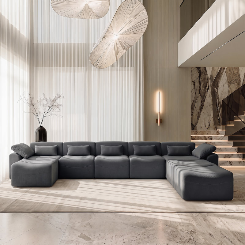 Segal 8 Piece Cloud Upholstered Oversized Modular U Shape Soft Chenille Compression Chaise Sectional Sofa  with Wide Arms and Pillows No Assembly Required