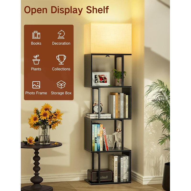 S-Shaped Floor Lamp With Shelves, Remote Control Dimmable LED With 3 Color Temperatures, 1-Hour Timer, Tall Corner Standing Lamp For Living Room, Bedroom, And Office