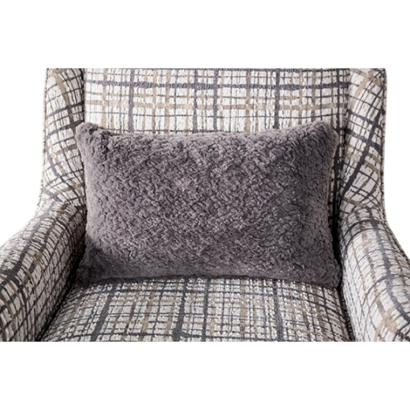 Chaise d'appoint Riana, 1 coussin décoratif, tissu écossais noir et blanc, bois massif