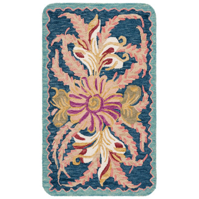 Bozeman 367 Hand Tufted Wool/Cotton Floral Rug in Blue/Pink