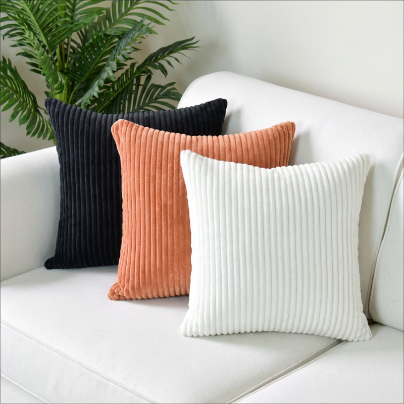 Housse de coussin en velours côtelé doux, Black