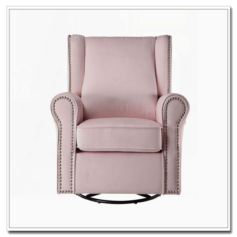 Fauteuil oscillant pivotant rose avec garniture cloutée rose
