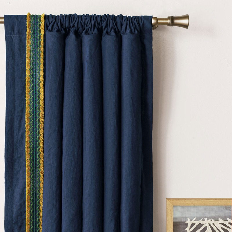 Fairuza 100% Linen Room Darkening Curtain Single Panel, 96" W x 108" L, Right