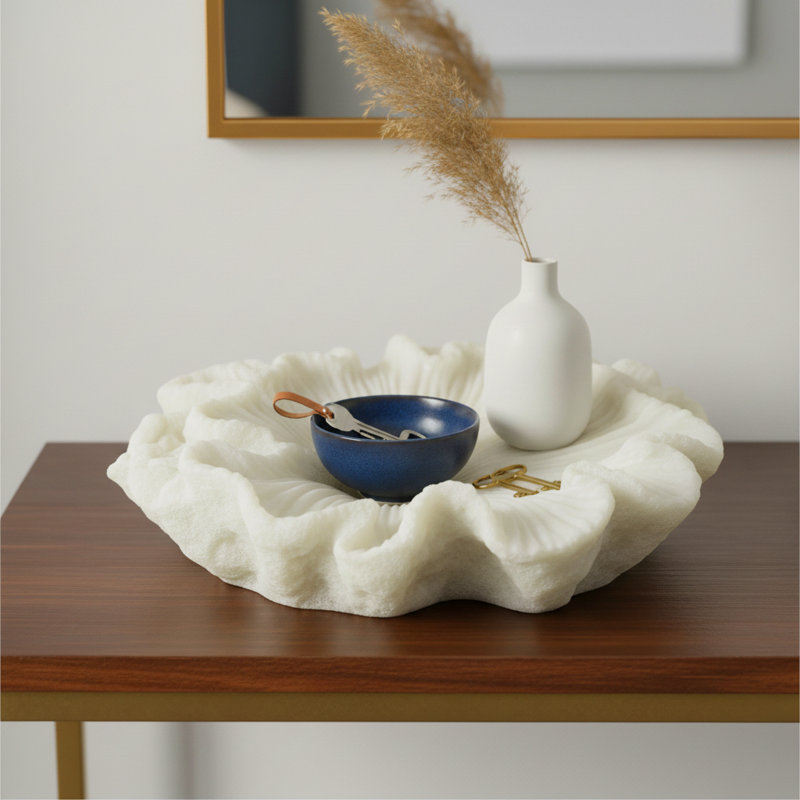 Bol décoratif décoratif inspiré du bord de mer pour la décoration intérieure - Bol décoratif moderne pour chambre, table d'appoint ou tablette - 12 po, blanc