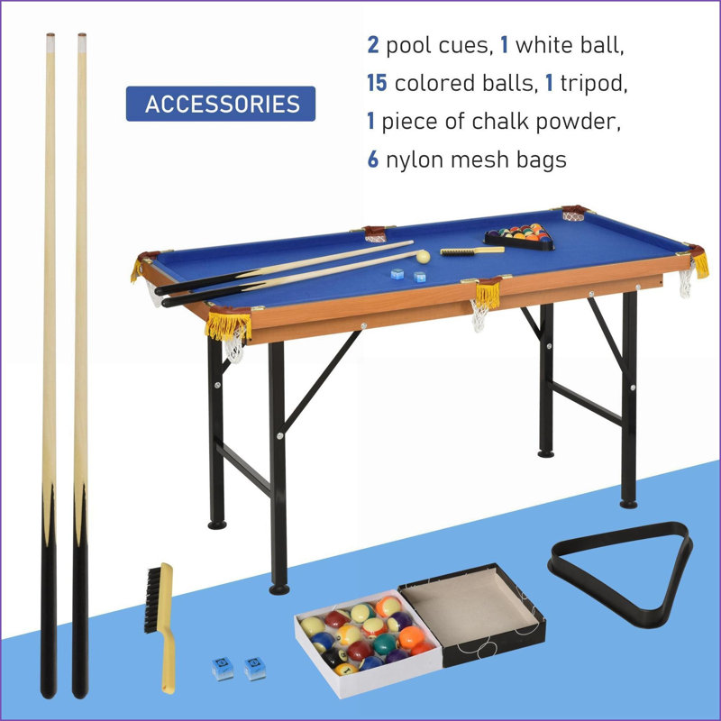 Table de billard pliante portative 55 po avec ensemble complet | Bleu | Bois aggloméré + acier