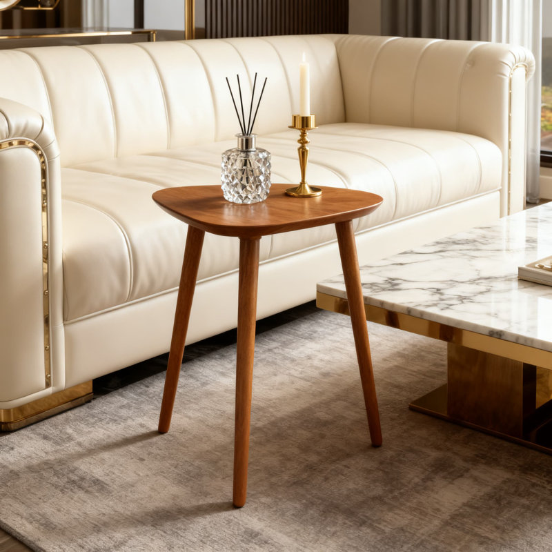 Table de bout de style Mid-Century moderne avec structure en bois massif, pieds inclinés et surface facile à nettoyer pour le salon et la chambre à coucher