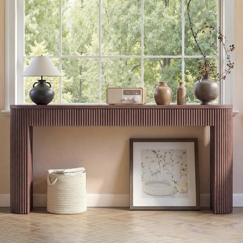 Console cannelée 63 po avec 2 tiroirs, Brun