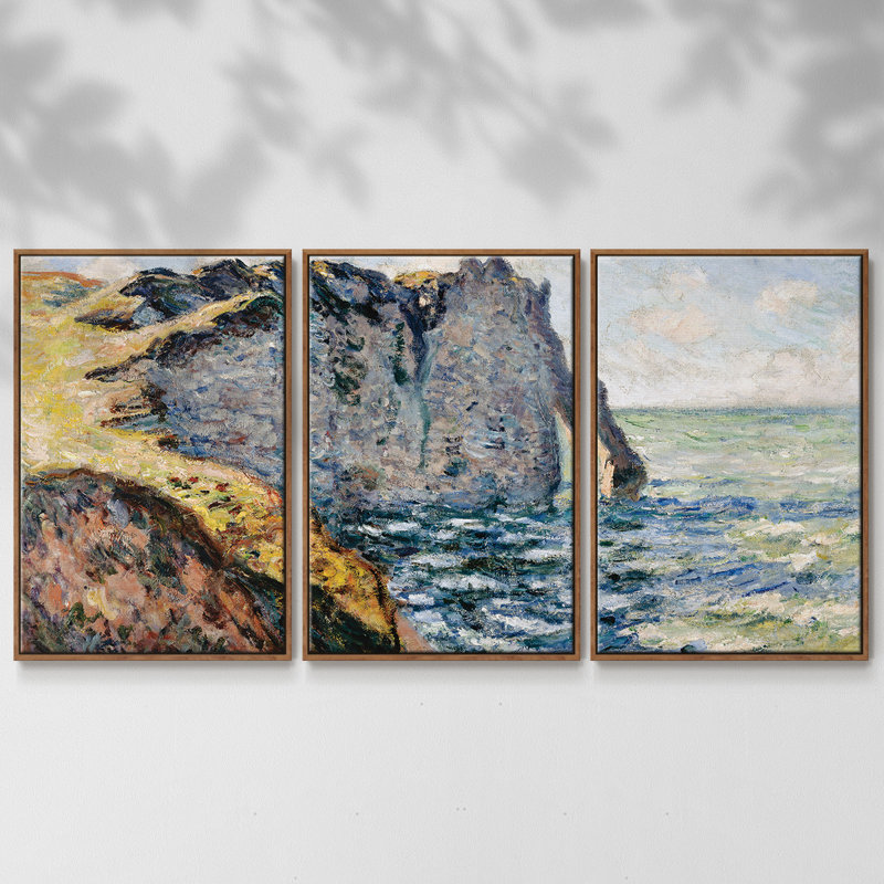 Ensemble de 3 pièces encadrées sur toile Monet, H 36 po x l 75 po x P 2 po, Cadre noyer