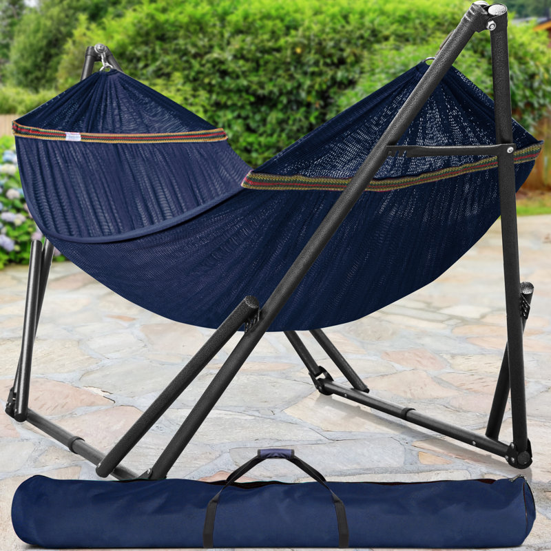 Aegean Blue Double Camping Hammock with Adjustable Stand