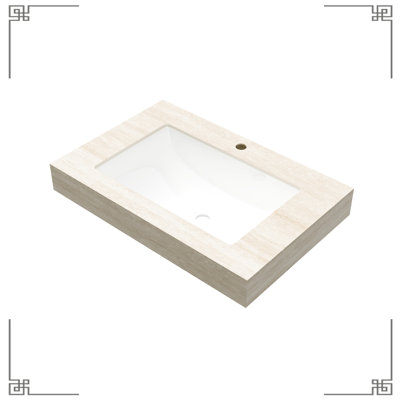 30 po - Comptoir en pierre frittée et lavabo rectangulaire encastré en céramique, un trou de robinet standard, résistant au feu, profondeur de 30,23 po, poids de 47,21 lb avec conception, poids, largeur 18,41 po, hauteur 8,53 po