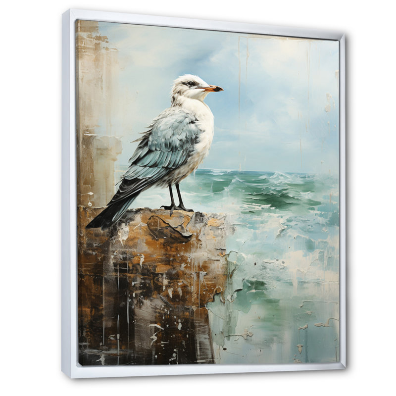 «Coastal Seabird - Coastal Beach Sand», art mural sur toile, H 32 po x l 16 po x P 1 po, Cadre flottant blanc