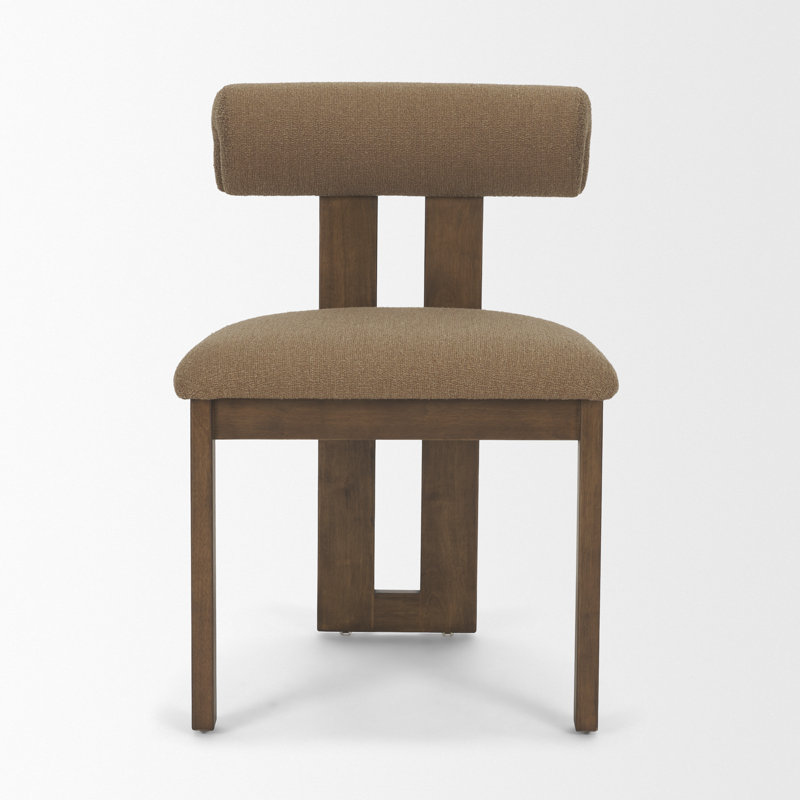 Ardith Curve Open Back Cream Chenille Tripod Frame Dining Chair, Brown/Brown